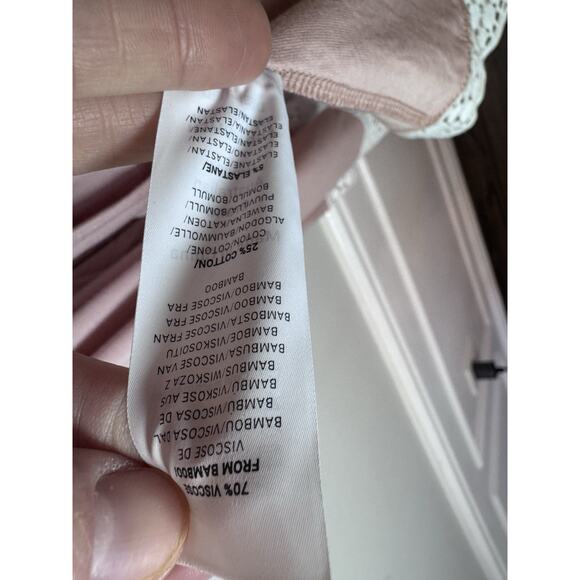 Angel Maternity Women’s Size M/L Bamboo Robe Pink Crochet Trim Hospital Robe NEW - Picture 8 of 10